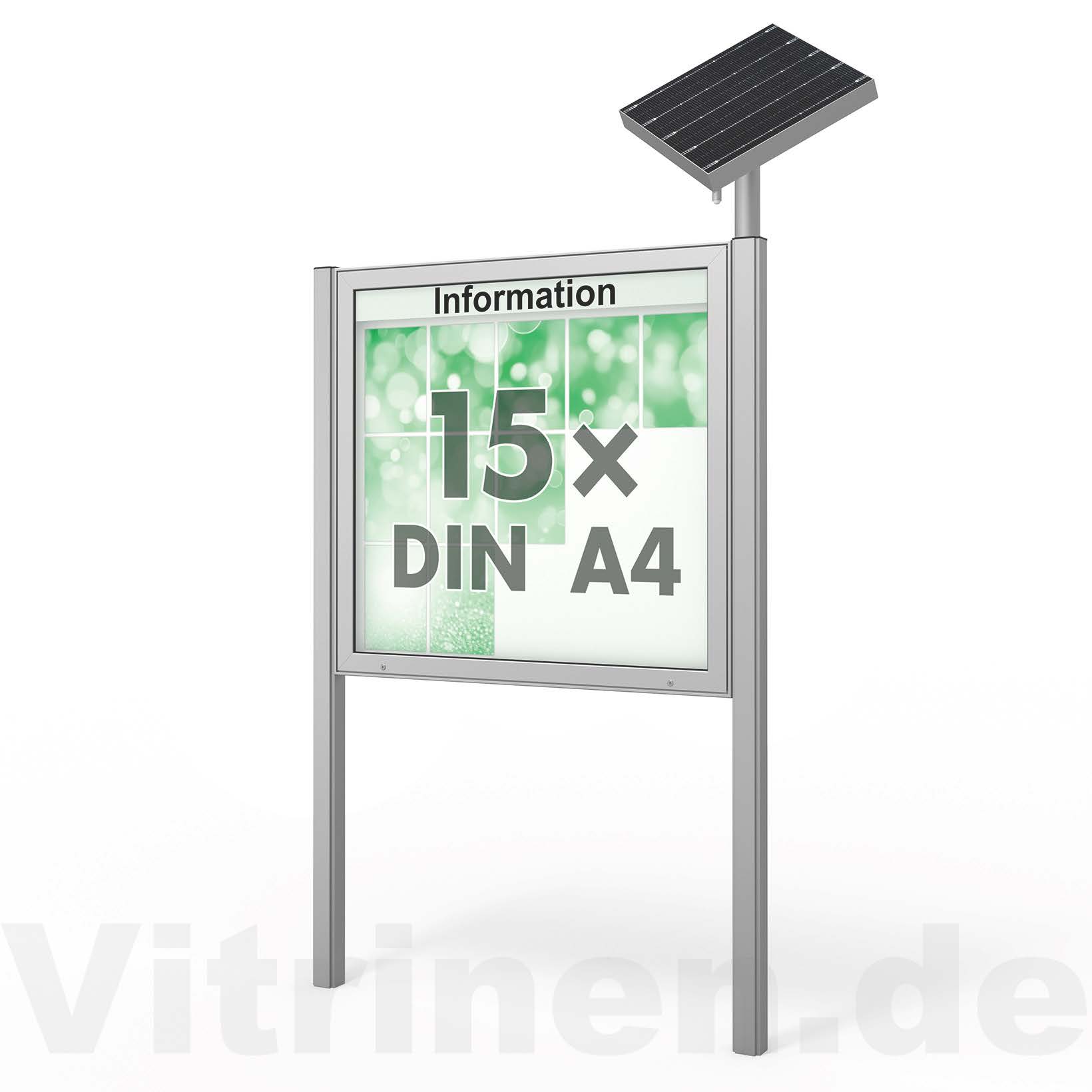 15 x DIN A4 Schaukasten Plenum eckig - der "Klassiker" mit Solar-Modul und Pfosten - Bautiefe 210mm 15 x DIN A4 Schaukasten Plenum eckig - der "Klassiker" mit Solar-Modul und Pfosten - Bautiefe 210mm